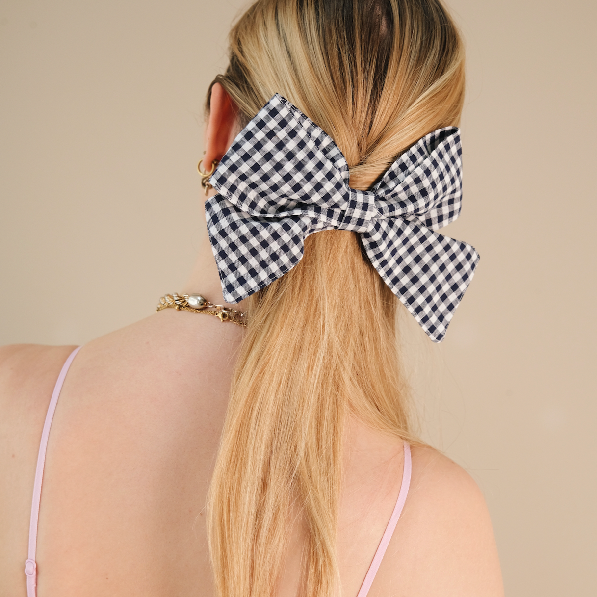 Barrette Noeud XXL Vichy navy