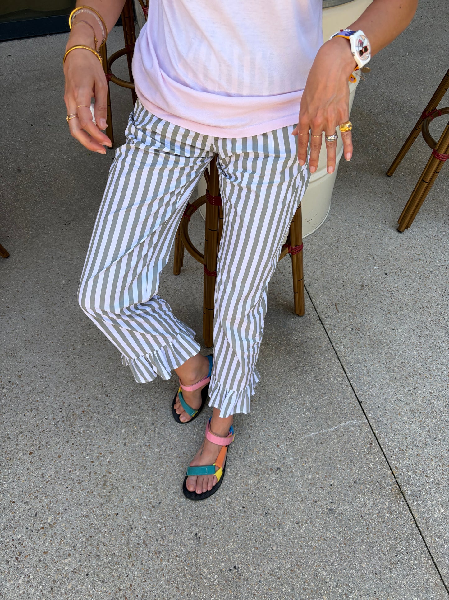 Pantalon Chéri rayure sauge