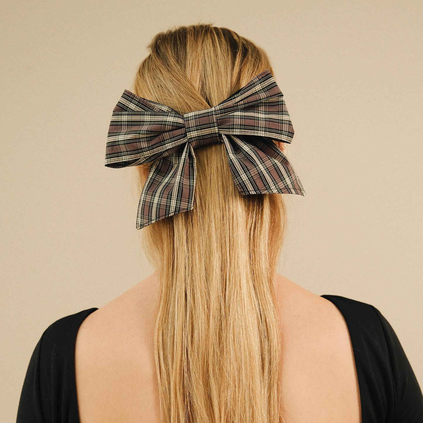 Barrette Noeud XXL Tartan Taupe