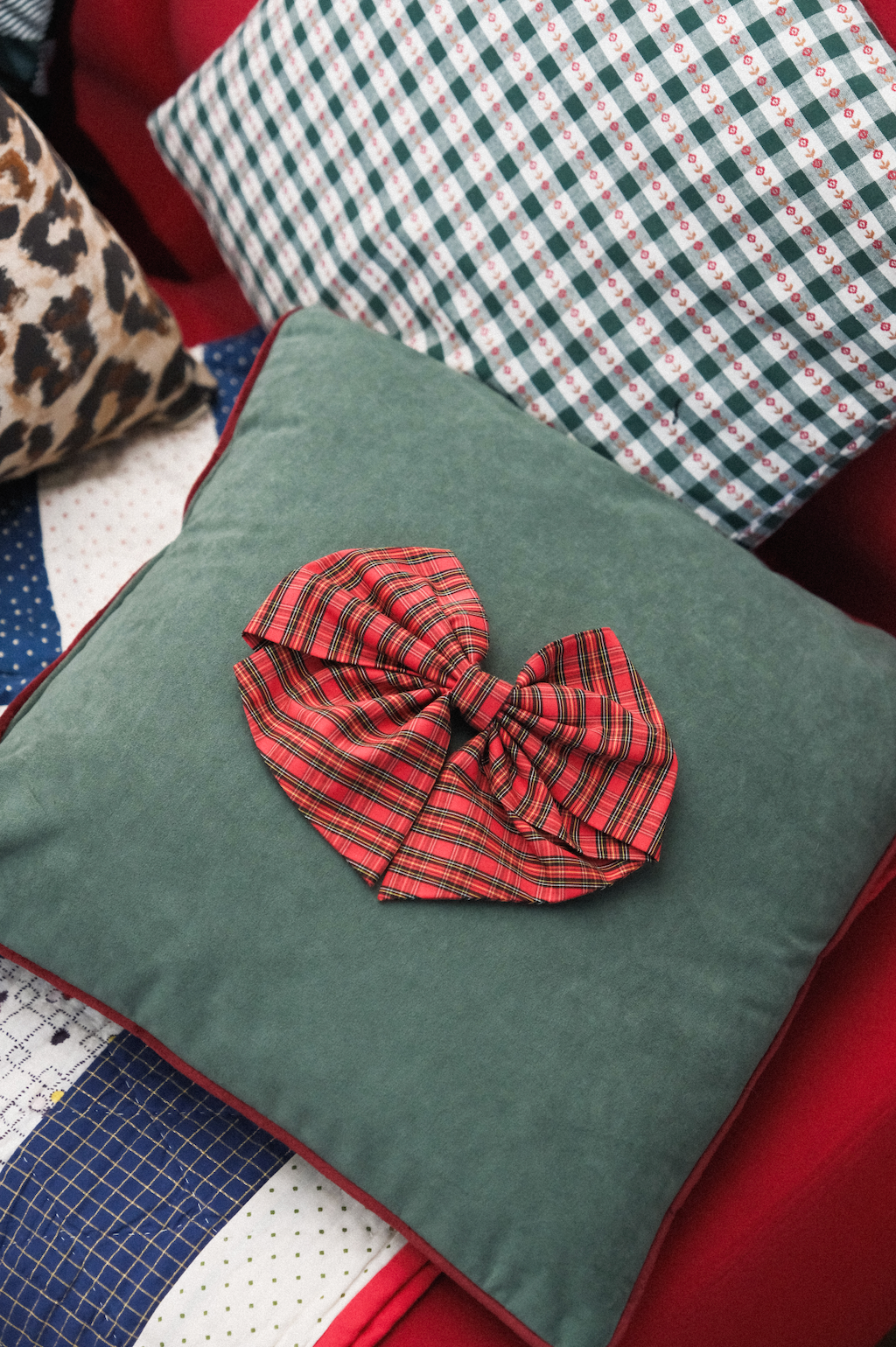 Barrette Noeud XXL Tartan rouge