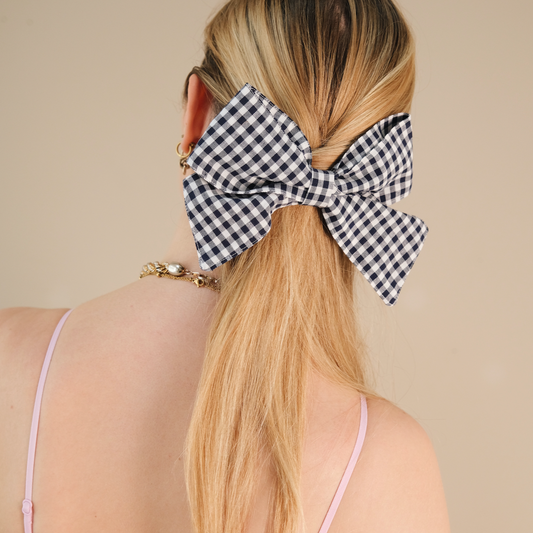 Barrette Noeud XXL Vichy navy