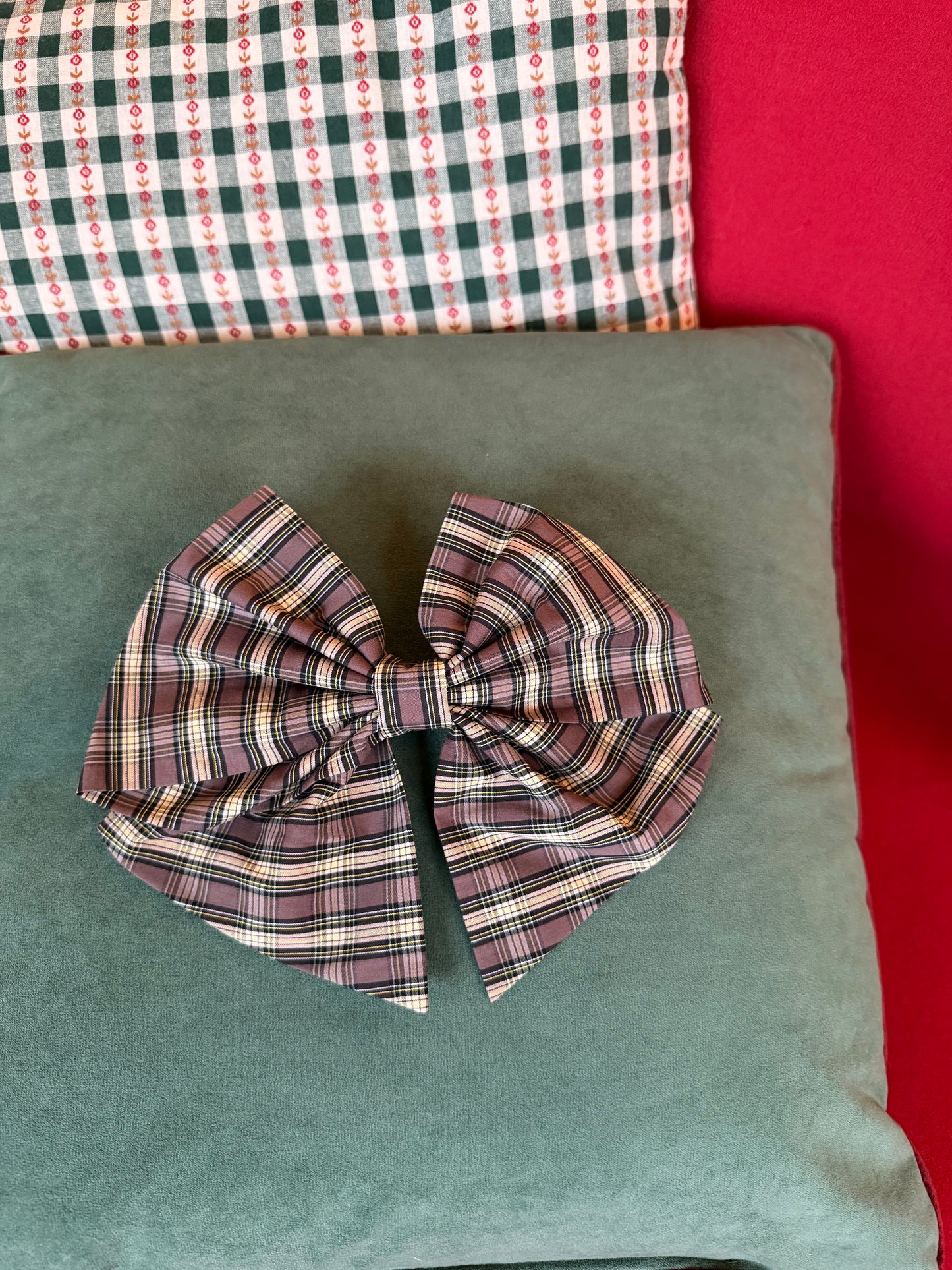 Barrette Noeud XXL Tartan Taupe