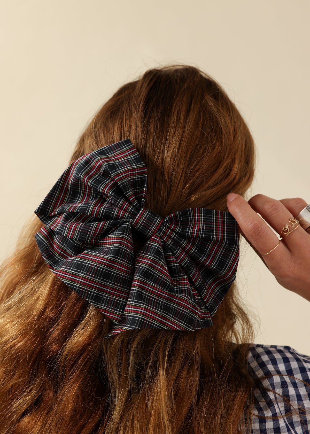 Barrette Noeud XXL Tartan noir