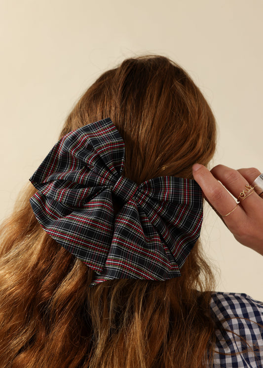 Barrette Noeud XXL Tartan noir