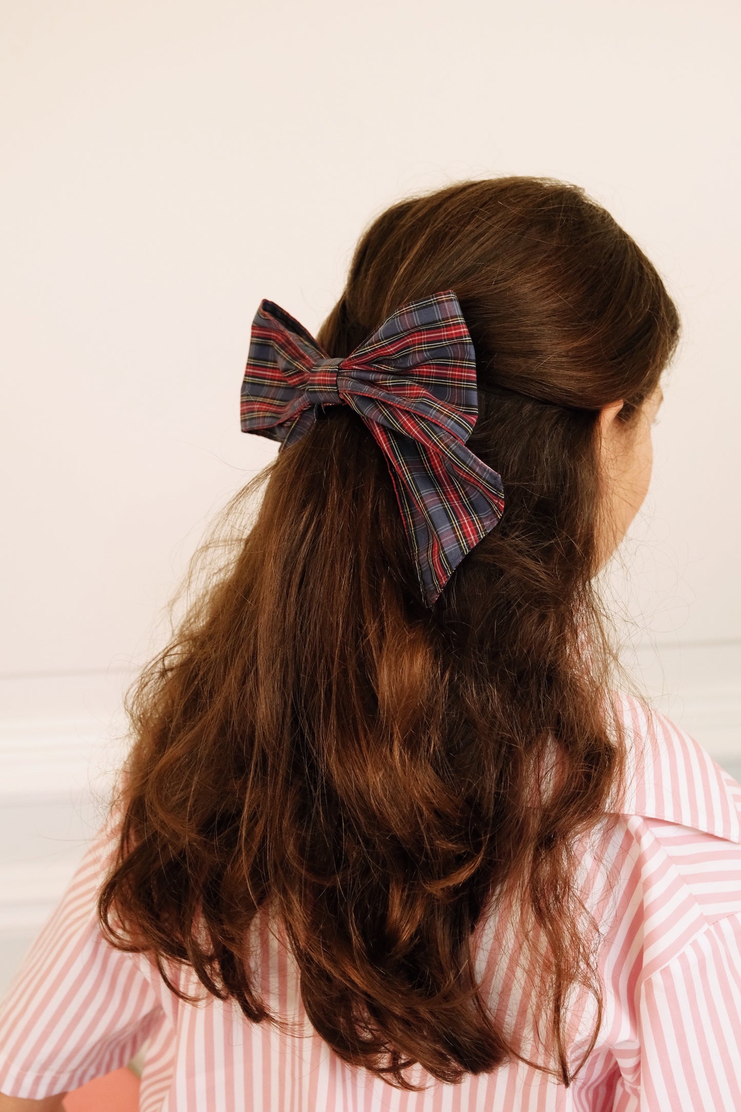 Barrette Noeud XXL Tartan bleu