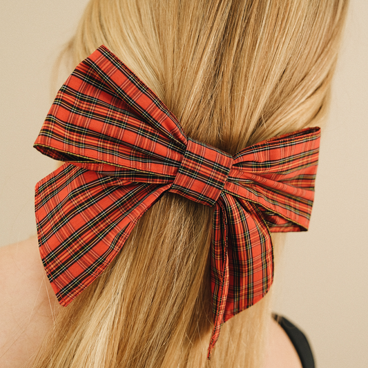 Barrette Noeud XXL Tartan rouge