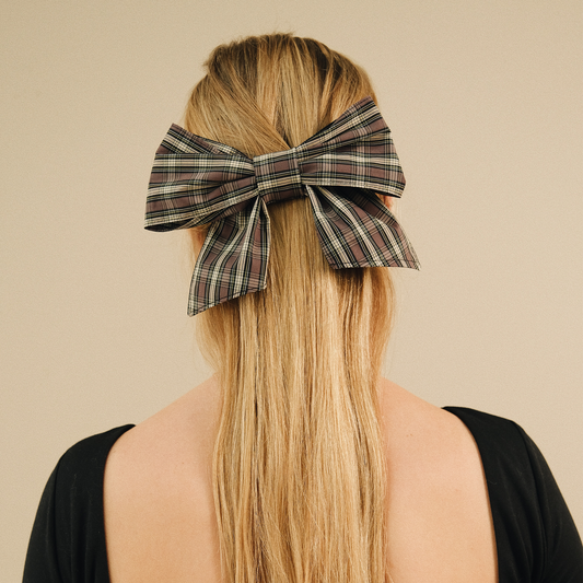 Barrette Noeud XXL Tartan Taupe